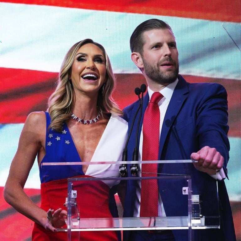 Lara and Eric Trump kitted out in patriotic red, white and blue. Photo: @laraleatrump/Instagram
