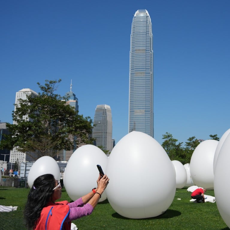 Become part of the art: 6 pieces, at Art Central and beyond, inviting audience participation this Art Week – from TeamLab’s giant, colourful ovoids in the sea to a scarlet skirt you can crawl under. Photo: Eugene Lee