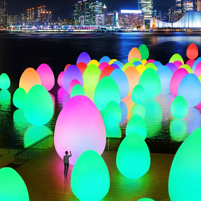 Among the art worth catching in Hong Kong this spring, TeamLab: Continuous, at Tamar Park in Admiralty, features some 200 light-emitting ovoids that stand up to five metres tall, both on land and water. Photo: Handout