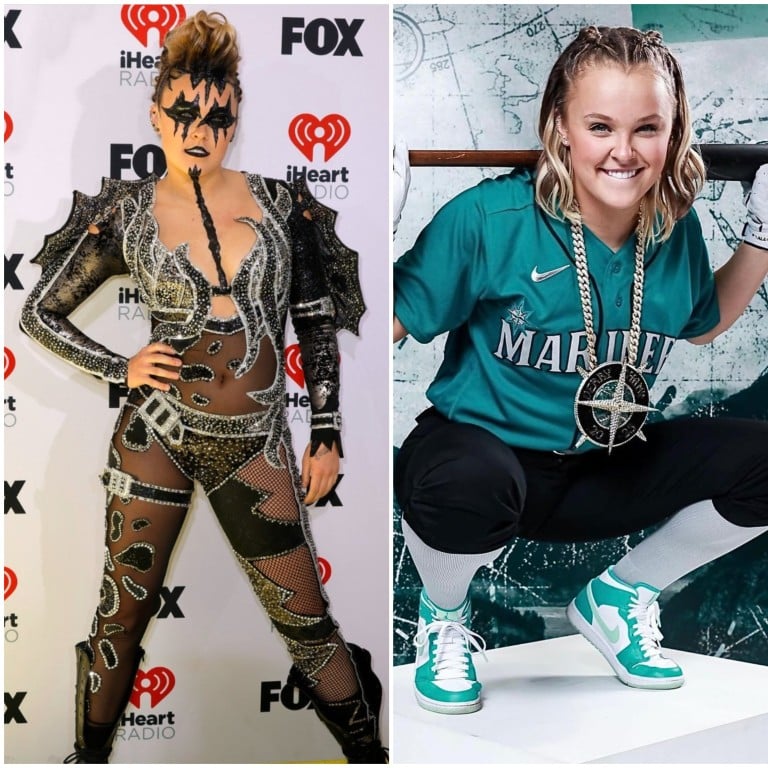 Jojo Siwa has recently transformed her look (left) ahead of the release of her new single, “Karma”. Photos: @itsjojosiwa, @iheartradioca/Instagram