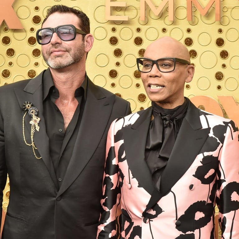 Visual artist Georges LeBar and his husband, Drag Race star RuPaul, at the 2019 Emmy Awards in Los Angeles, California. Photos: Getty Images