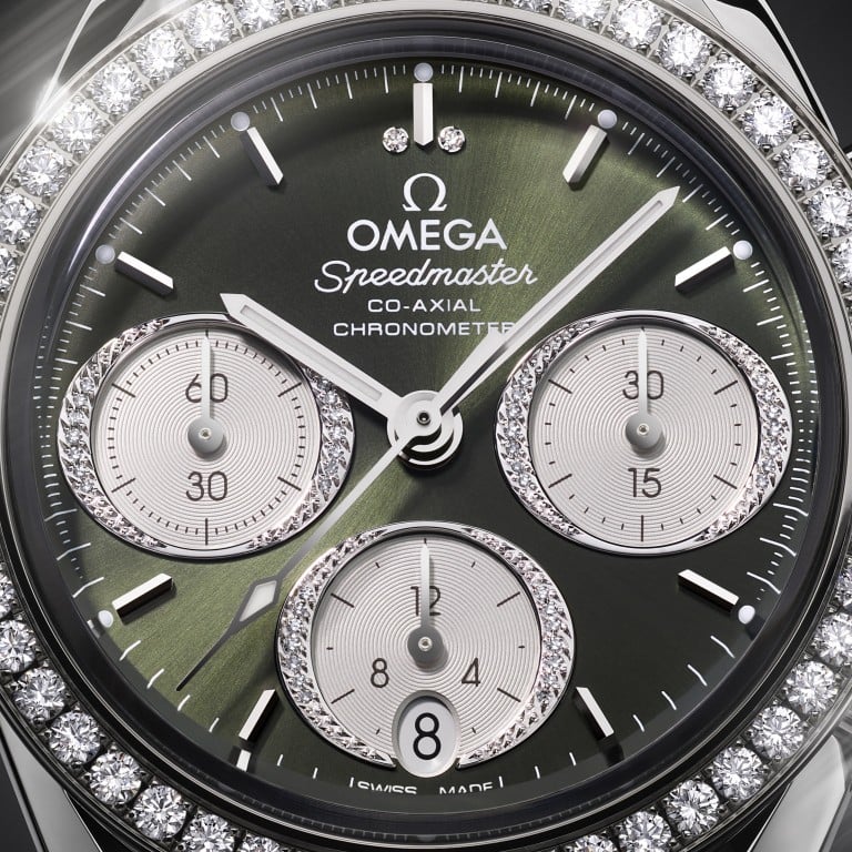 Omega’s Speedmaster Co-Axial Chronometer watch is glittering with diamonds. Photos: Handout