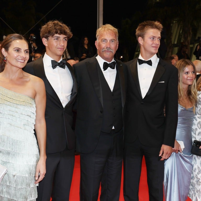 A Family Affair: actor Kevin Costner (centre) with his children Annie, Hayes, Cayden, Grace and Lily Costner at the 77th annual Cannes Film Festival. Photo: Getty Images