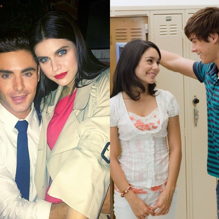 Zac Efron and Alexandra Daddario (left), Vanessa Hudgens and Zac Efron, Rebecca Ferguson and Zac Efron (right). Photo: @zacefron/Instagram, @highschoolmusical/Instagram, @ZacEfron/X