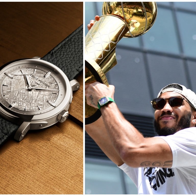 Watch-ful moments (from left): Louis Vuitton’s new edition of the Escale; NBA Champion Jayson Tatum sporting a Richard Mille during the Boston Celtic’s championship parade in June; Nicolas Bos is named Richemont CEO. Photos: Handout, USA Today
