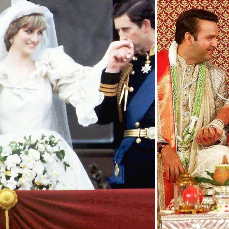 Prince Charles and Princess Diana on their wedding day; Isha Ambani and Anand Piramal during their wedding ceremony. Photos: @WforWoman/X, AFP