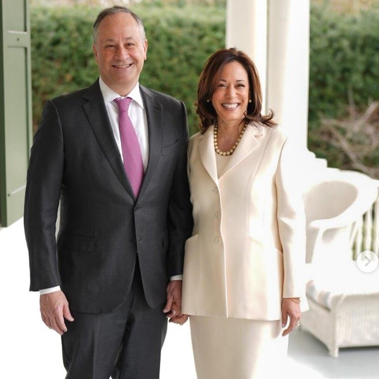 US Vice-President Kamala Harris and her husband, second gentleman Doug Emhoff, pose at the White House in a photo released on Instagram for Easter in April. @secondgentleman/Instagram