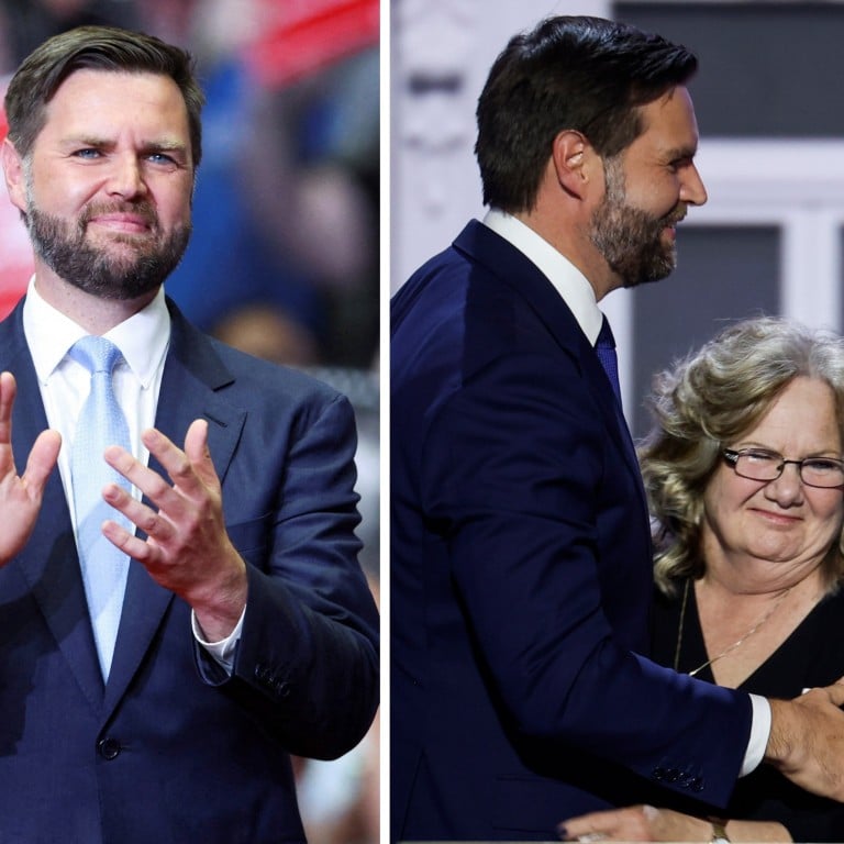 J.D. Vance’s mum Beverly received a standing ovation when he called out to her after accepting the Republican vice-presidential nomination. Photos: Reuters/Getty