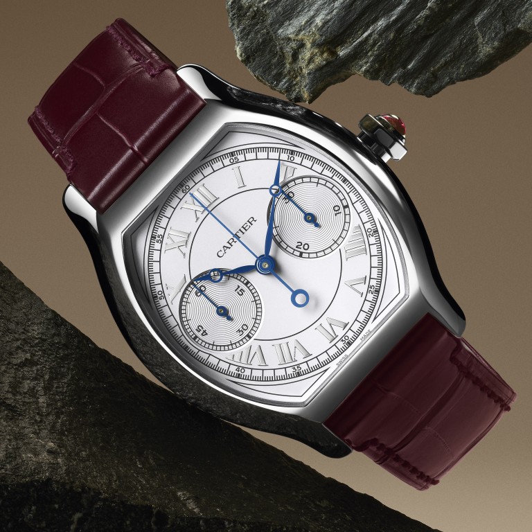 The Cartier Privé Tortue collection includes the Monopoussoir Chronograph. Photo: Handout