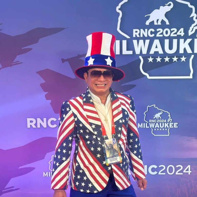 Andre Soriano is obsessed with Donald Trump, attending the Republican National Convention dressed in his own pro-Maga design. Photo: @officialandresoriano/Instagram
