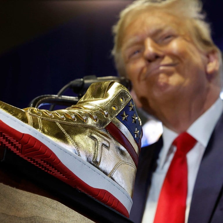 Earlier this year Donald Trump dropped a gaudy range of Never Surrender sneakers with a stand-out gold colour and large “T” motif. Priced at US$399, the shoes sold out in a matter of hours. Photo: AFP