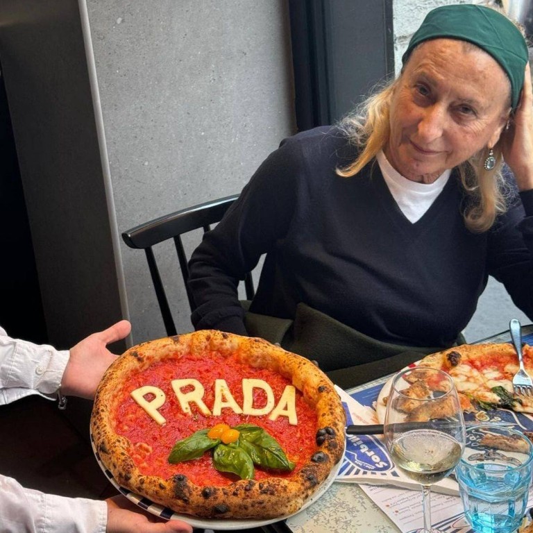 Miuccia Prada was surprised with a “Prada pizza” in Naples as documented by @whatmiuccia, a fan Instagram account. Photo: @whatmiuccia/Instagram