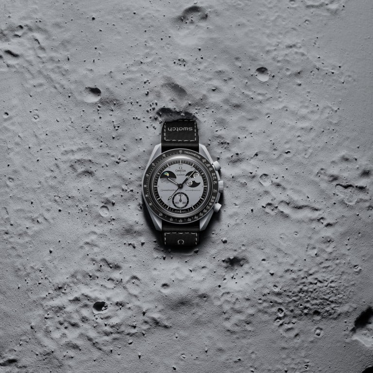 The Mission To Earthphase watch from the Swatch x Omega Bioceramic MoonSwatch collection features a first. Photo: Handout