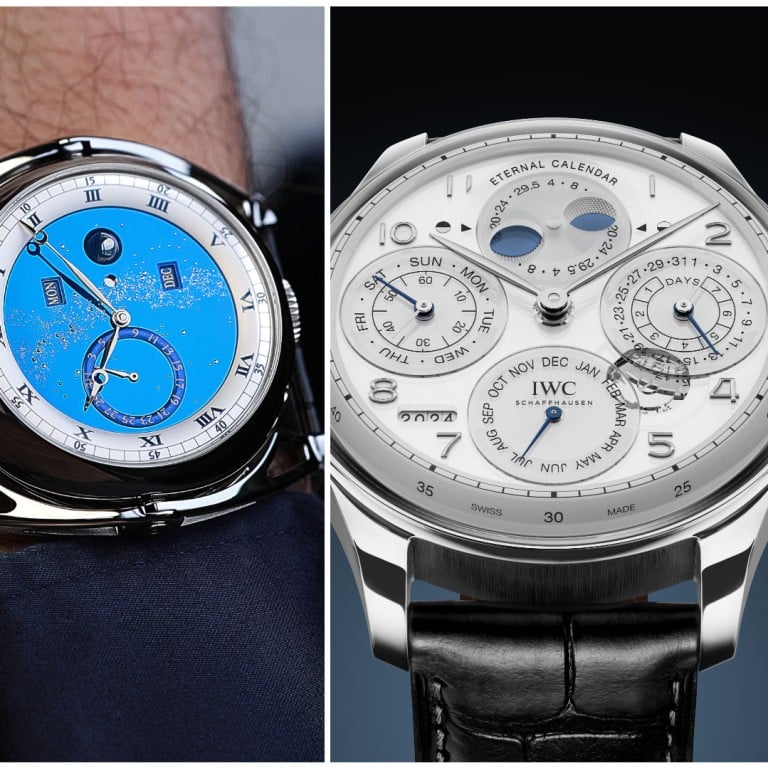 Pushing boundaries (from left): De Bethune Kind of Grande Complication, IWC Portugeisier Eternal Calendar, Jaeger LeCoultre Duometre Heliotourbillon. Photos: Handout