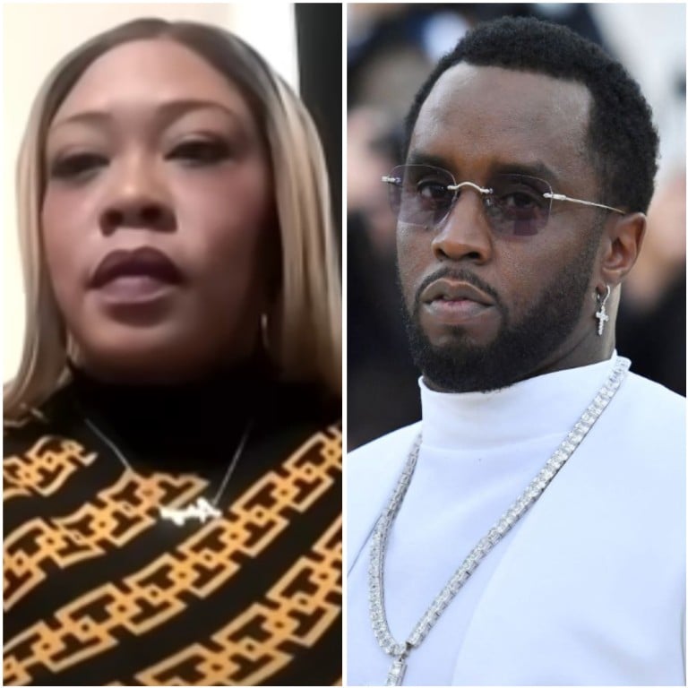 LaTroya Grayson alleges that she received a mysterious phone call soon after attending one of Sean “Diddy” Combs’ infamous parties. Photos: NewsNation/YouTube; AFP