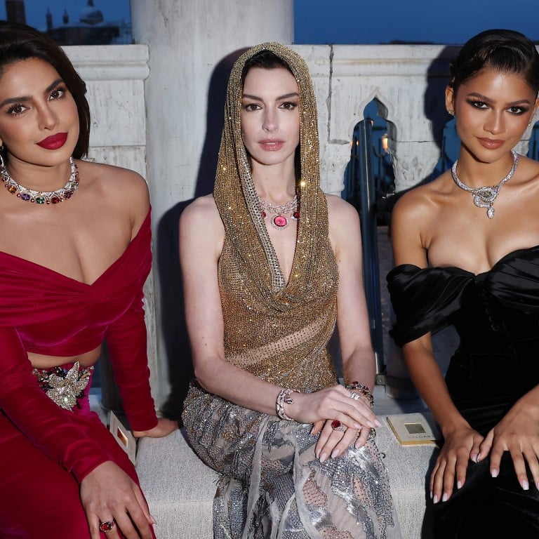 Priyanka Chopra Jonas, Anne Hathaway and Zendaya show how their careful choice of colour extends to their jewellery at a Bulgari event in Venice, in May 2023. Photo: Getty Images