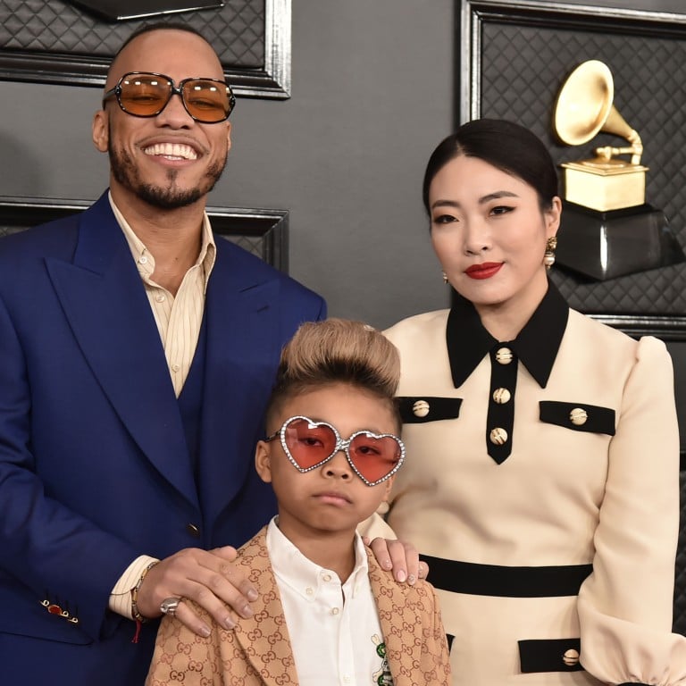 Anderson .Paak, his son Soul Rasheed and his ex-wife Jae Lin at the 62nd Annual Grammy Awards in 2020, in Los Angeles. Photo: Getty Images