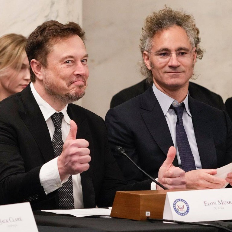 Palantir Technologies CEO and co-founder Alex Karp (right), at a forum with Elon Musk. Photo: @guygruber/Instagram