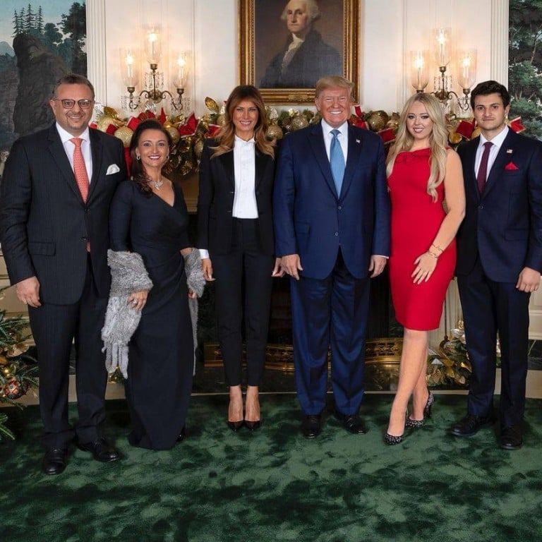Happy families: Tiffany Trump and Michael Boulos (right) pose proudly with Donald and Melania Trump (centre) and Massad and Sarah Boulos (left). Photo: @tiffanytrump/Instagram