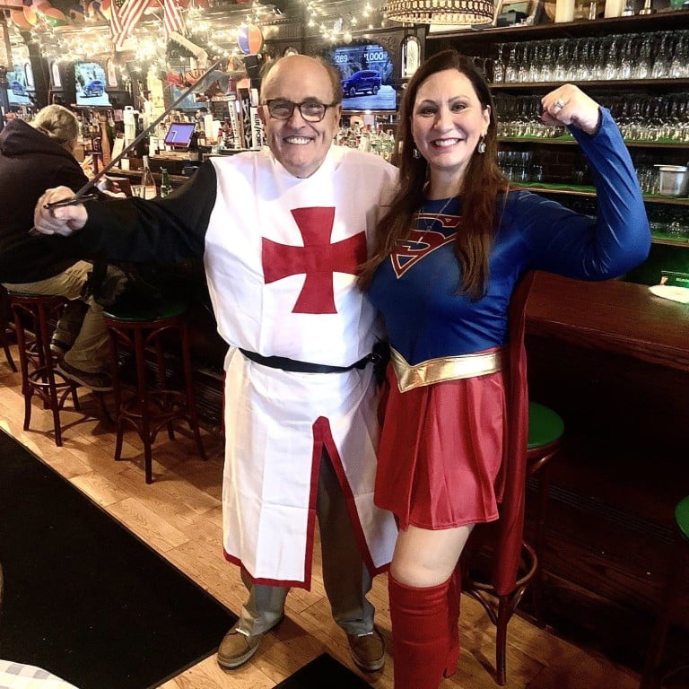 Rudy Giuliani and “friend” Maria Ryan flex their fancy-dress muscles. Photo: @MariaRyanNH/X