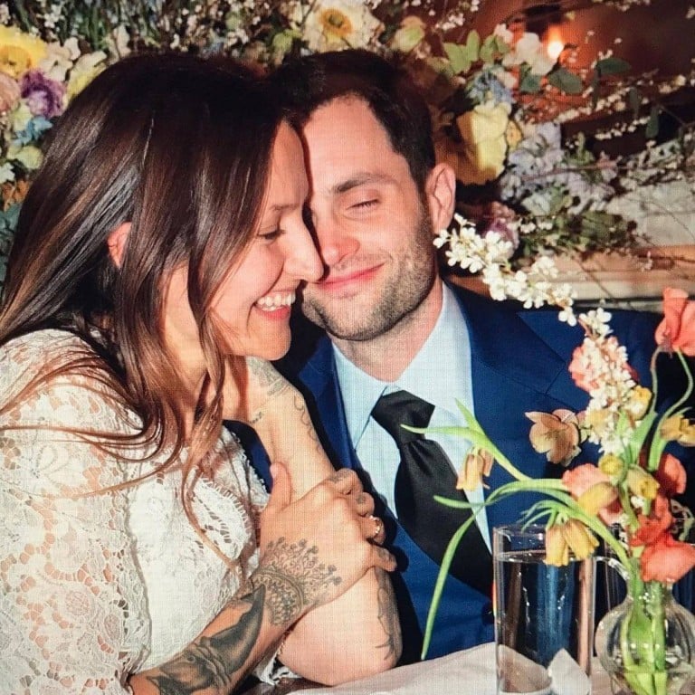 Domino Kirke (left) with her husband Penn Badgley on their wedding day. Photo: @domino_kirke_badgley/Instagram
