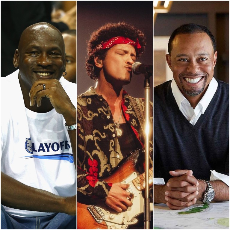 Headline gamblers include sports and entertainment celebrities Michael Jordan (left), Bruno Mars and Tiger Woods. Photo: Nexus