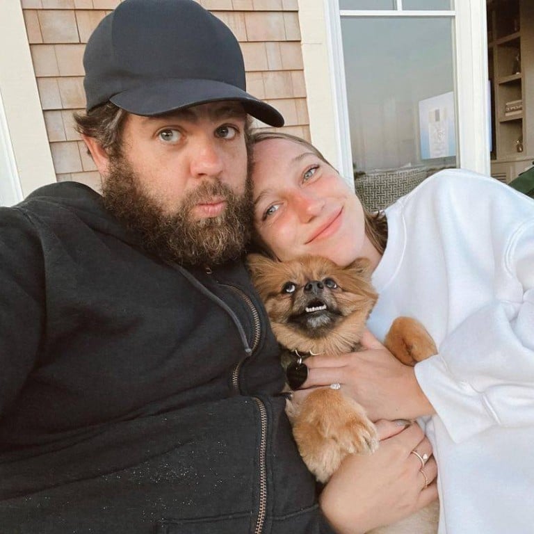 Aree Gearhart, Jack Osbourne and their rescue dog Wesley on International Dog Day, in August 2022. Photo: @areeosbourne/Instagram