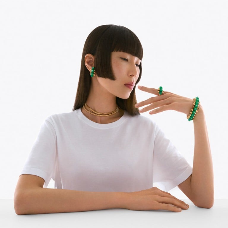 A model wears pieces from the Clash de Cartier collection featuring the rare gemstone chrysoprase. Photo: Handout