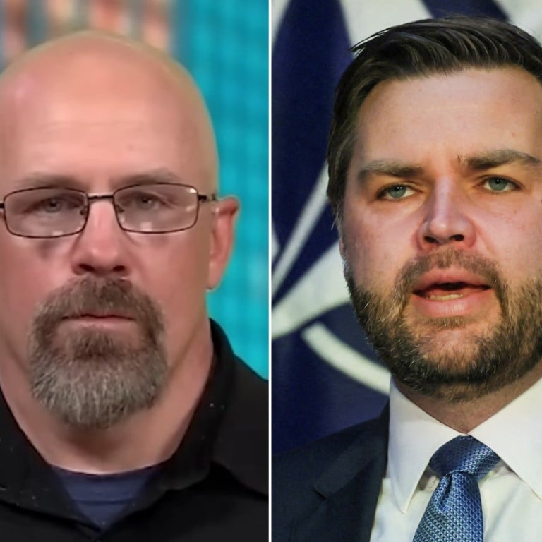 Former US Marine Nate Vance (left) and his cousin, US Vice-President J.D. Vance. Photos: CNN/YouTube, Reuters
