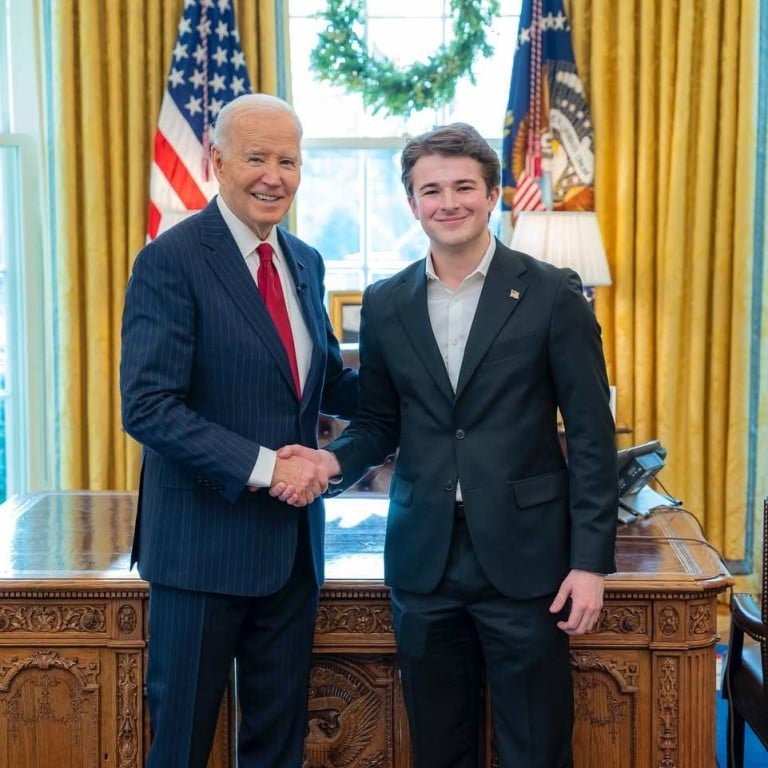 Meet controversial Gen Z influencer and accused sex pest, Harry Sisson, photographed here with Joe Biden. Photo: @harryjsisson/Instagram