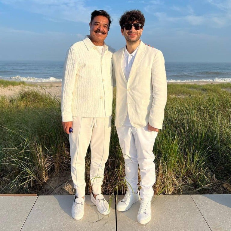 Billionaire businessman Shahid Khan and his son Tony Khan. Photo: @tonyrkhan/Instagram