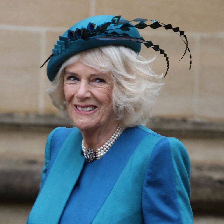 Camilla, Duchess of Cornwall, in shades of blue as she arrives for the Windsor Castle Christmas service in 2021. Photo: AFP