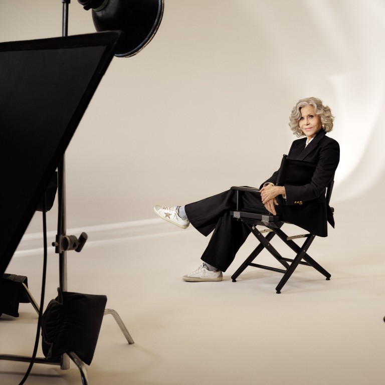 White sneakers have become a chic wardrobe staple – as on-screen legend Jane Fonda shows in this campaign for Golden Goose. Photo: Handout