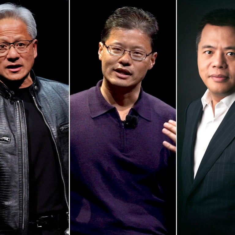 (From left) Billionaires Jensen Huang, Jerry Yang and Chen Tianqiao are among the world’s wealthiest Chinese-Americans. Photos: Reuters; EPA; Handout