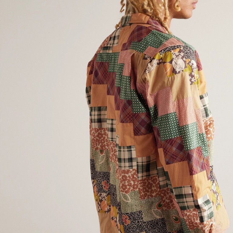 BODE diagonal square convertible-collar patchwork cotton-poplin shirt, courtesy of Mr Porter. Photo: Handout