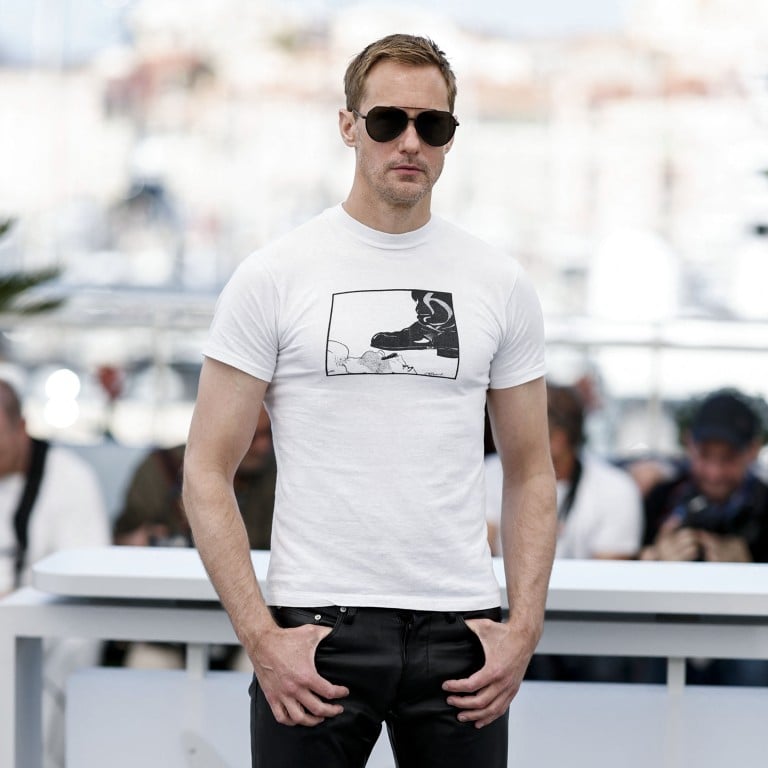 Alexander Skarsgård for Pillion photocall at Cannes 2025; the Swedish actor is embracing method dressing. Photo: Reuters