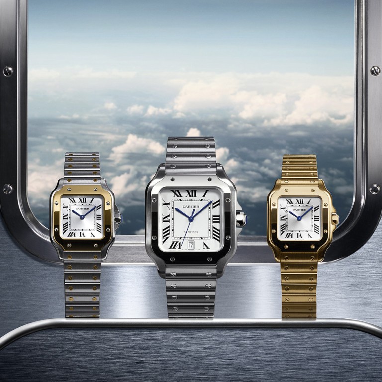 Today’s Santos de Cartier watches follow in the footsteps of the 1904 original – the first watch designed to be worn on the wrist. Photo: Handout