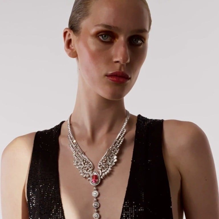 The Wings of Chanel necklace is made of white gold, platinum and natural polished diamonds, and features a statement Padparadscha sapphire. Photo: Handout