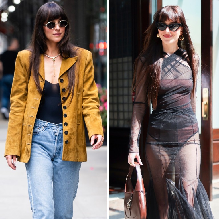 Dakota Johnson has worn some striking sheer looks while on the press tour for her film Materialists. Photos: Getty Images