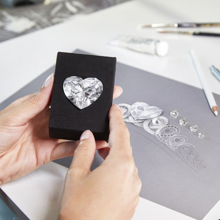 A legend in the making: Graff’s record-breaking 157.8-carat Infinity diamond, alongside a design sketch of the magnificent tiara for which it is destined to become the centrepiece. Photo: Handout