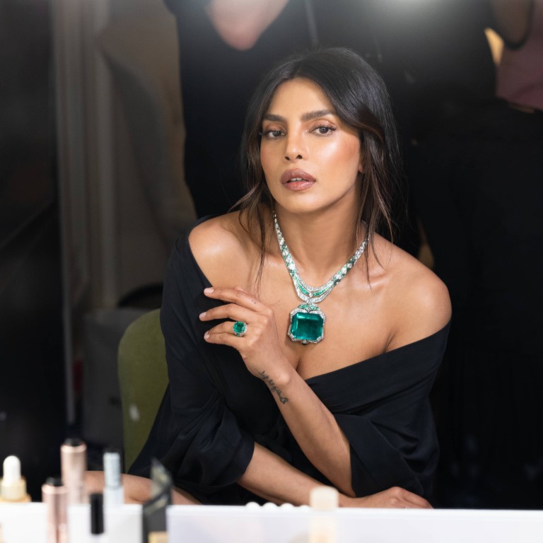 Bulgari global ambassador Priyanka Chopra Jonas wears the Magnus Emerald necklace and Emerald Reflection ring from the maison’s Polychroma collection, at the 2025 Met Gala. Photo: Handout