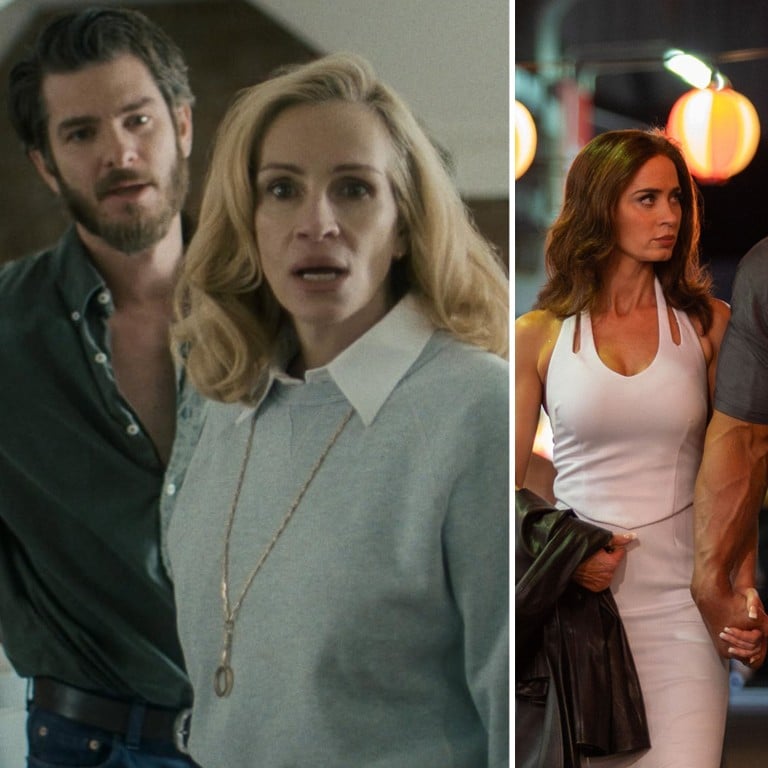 Andrew Garfield and Julia Roberts in After the Hunt, and Emily Blunt and Dwayne Johnson in The Smashing Machine. Photos: @afterthehuntmovie/Instagram, TNS