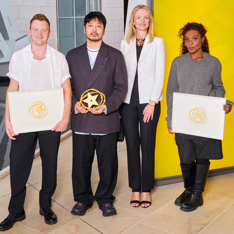 Founder of the LVMH Prize, Delphine Arnault (second from right), poses with Soshi Otsuki (second from left), who won the LVMH Prize, while Steve O Smith (left) and Torishéju Dumi (right) took home the the Karl Lagerfeld Prize and Savoir-Faire Prize, respectively. Photo: Handout