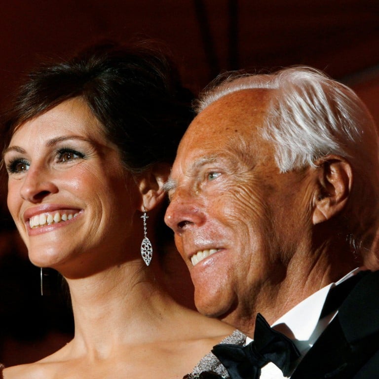 Julia Roberts, dressed in Giorgio Armani, posing with designer Giorgio Armani at the Met Gala in 2008. Armani just passed away at the age of 91. Photo: Reuters