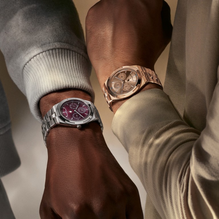 The two latest Vacheron Constantin Overseas Perpetual Calendar Ultra-Thin models, in white or rose gold. Photo: Handout