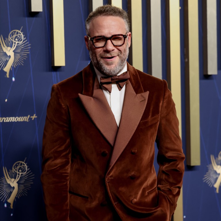 Seth Rogen in a double-breasted Etro suit at the Emmys. His character in Apple TV+ show The Studio was also fond of the look. Photo: EPA