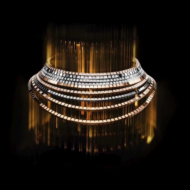 The striking modular necklace from Chopard’s Ice Cube collection. Photo: Handout
