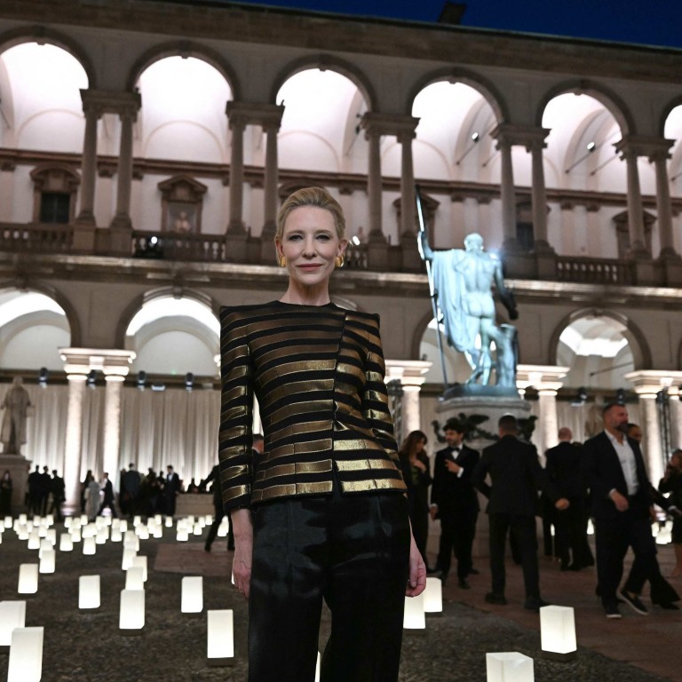 Cate Blanchett at the Giorgio Armani show at Milan Fashion Week, at the Pinacoteca di Brera Museum. Photo: AFP
