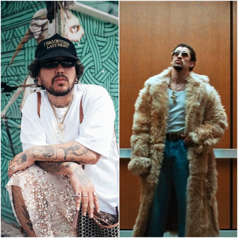 Meet Storm Pablo (left), Bad Bunny’s stylist responsible for some of his most iconic looks. Photo: @latimesimage, @stormssmoov/Instagram
