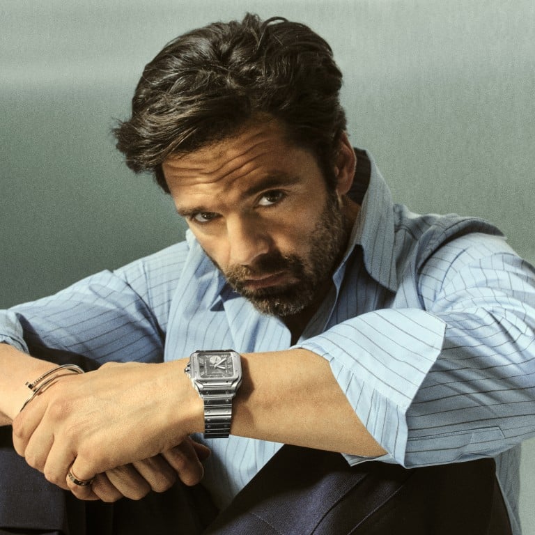Cartier friend of the house Sebastian Stan unveils the Santos Titanium and Santos Black Dial. Photo: Handout
